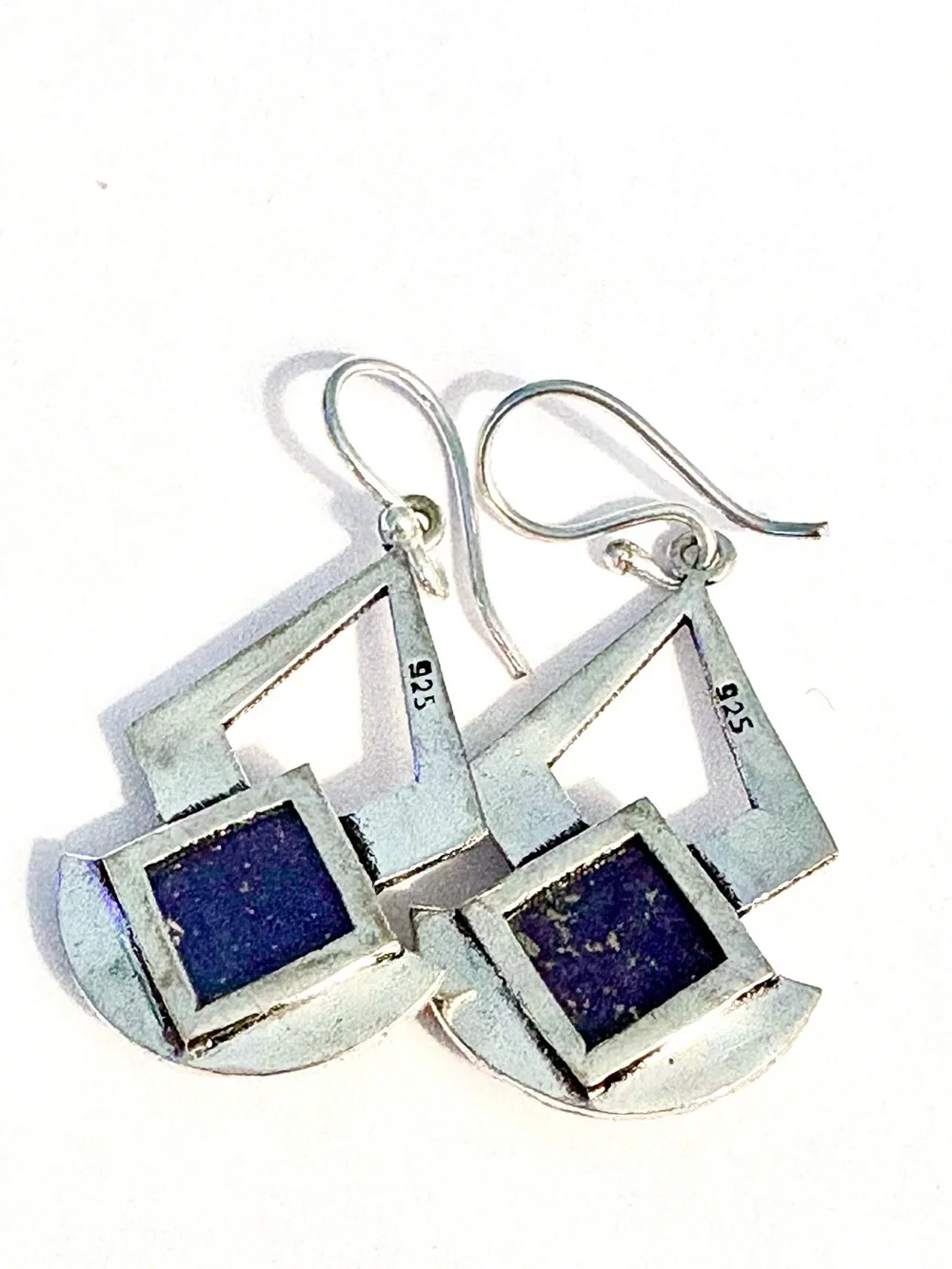 Beautiful, 1 1/2 inch, 925 marked, Lapis Lazuli earrings.